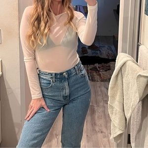 White Long‎ Sleeve Mesh Going Out Top